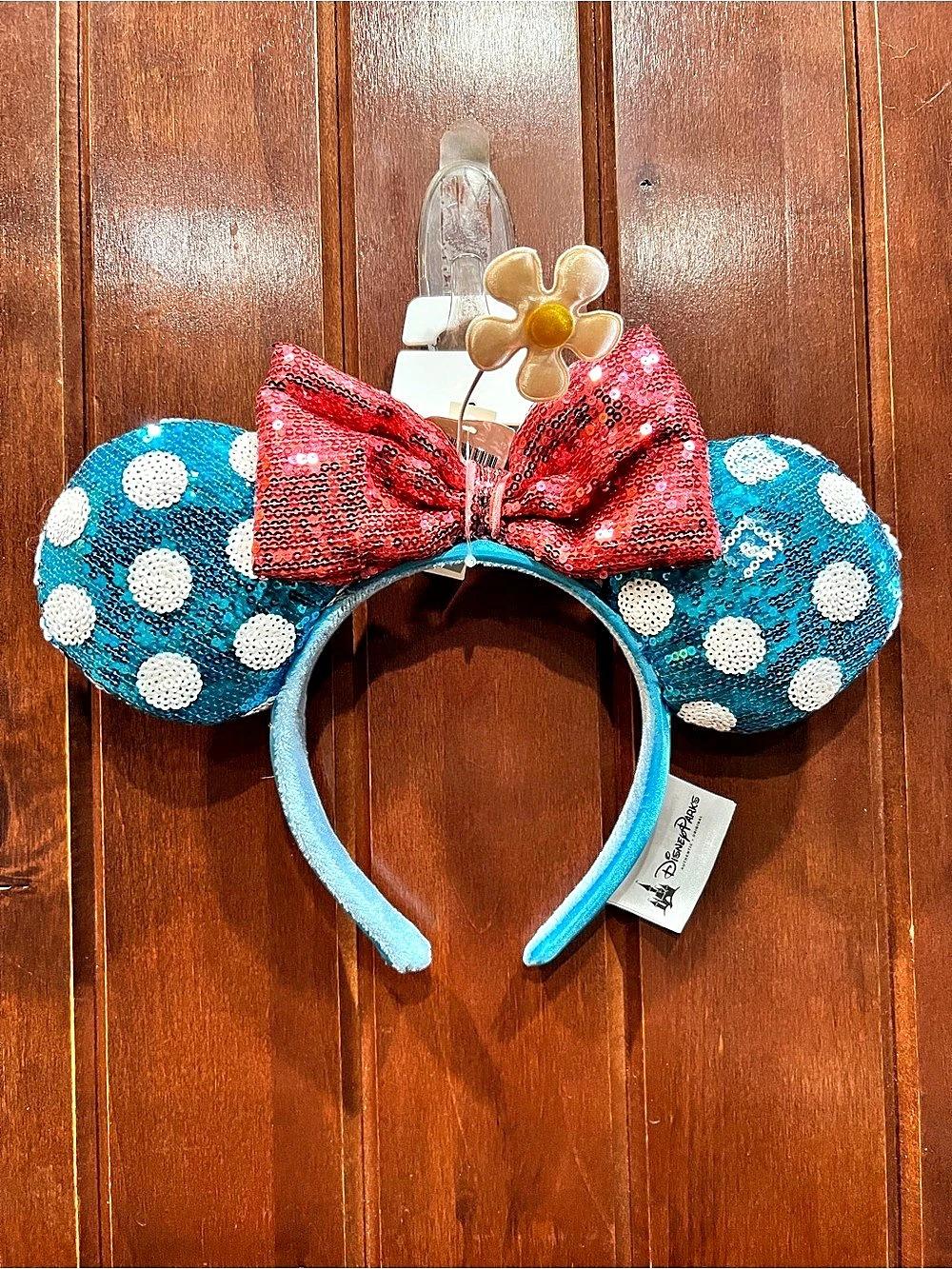 Disney Minnie Mouse Ear Headband - Blue & White Polka Dots with White Daisy